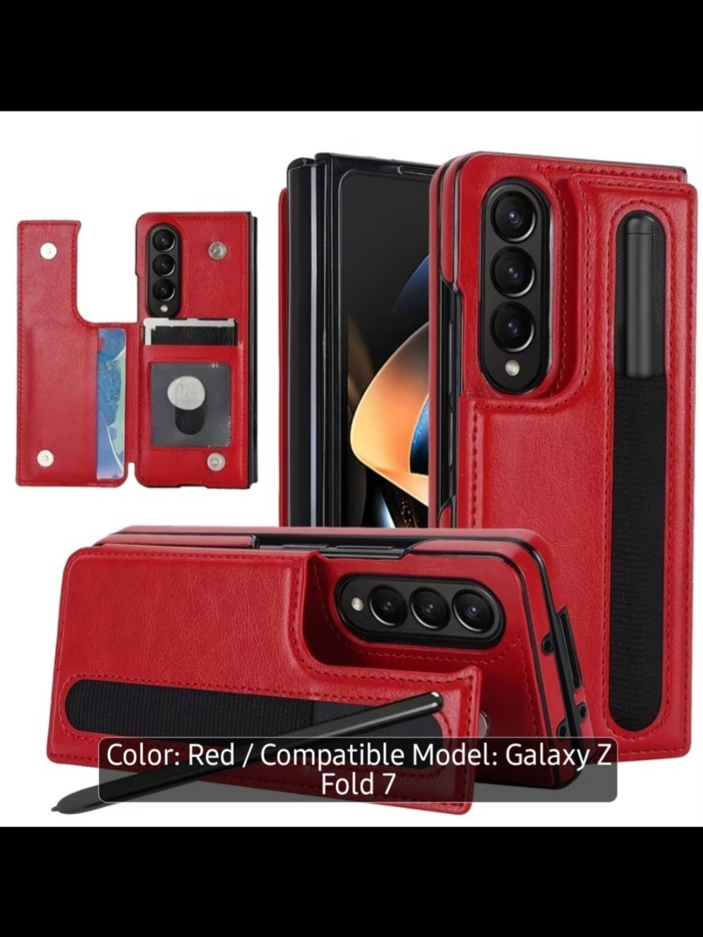 Red Wallet Folio Case with Pen Holder for Galaxy Z Fold